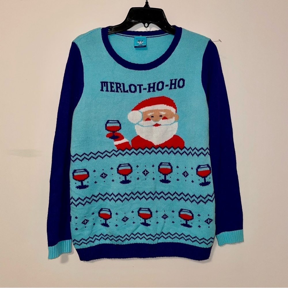 Norther Pole Ugly Christmas Sweater Merlot Santa Crew Neck Size Large